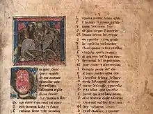 enluminure du roman de Chrétien de Troyes datée du XIIe siècle montrant le départ de Perceval