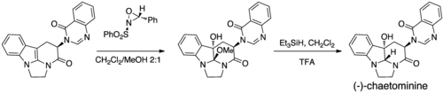 Époxydation par une oxaziridine dans une synthèse totale.