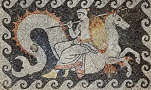 Thétis sur un hippocampe, mosaïque d'Érétrie, IVe siècle av. J.-C.