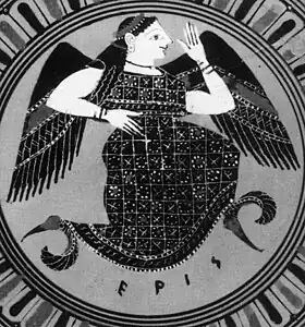 Éris, coupe à lèvres attique à figures noires, VIe siècle av. J.-C., Altes Museum