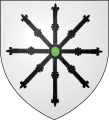 D'argent à l'escarboucle fleuronnée de sable allumée de sinople.