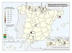 Carte de la production métallurgique et sidérurgique (1800-1899).