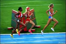 Photographie de Layes Abdullayeva, de Marta Domínguez et de Yuliya Zarudneva lors de la finale du 3 000 mètres steeple de Barcelone
