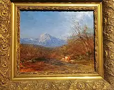 Laveuse au bord de la Cagne, Félix Ziem, XIXe&nbsp;siècle.