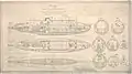 Dessin technique du sous-marin Hajen, daté du 28 novembre 1902.