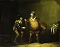 Tableau. Gros homme pointant le nez rouge d'un autre
