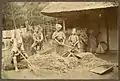 Battage de céréales, au Japon XXe&nbsp;siècle ?).