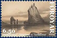 Croisière sur le Maria 1854 - TindhólmurTimbre FO 479 de la Postverk FøroyaDate d'émission : 26 mars 2004Artiste: Anker Eli Petersen