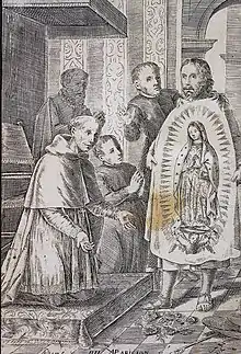 Gravure du XVIIe&nbsp;siècle du miracle de l'image, sans la couronne