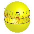 L'hémisphère du bas prêt à être recollé à l'hémisphère du haut. Ses vecteurs sont en rouge pour faciliter la lecture de la figure, et ils sont en continuité avec ceux de l'hémisphère du haut.