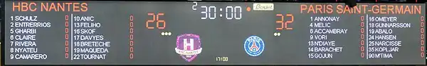 Tableau d'affichage du score final lors de la finale.