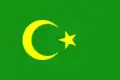 Drapeau vert avec un croissant et une étoile jaunes.