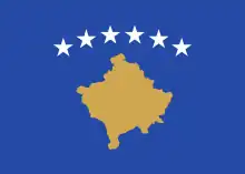 Contour doré du pays sur un fond bleu foncé au-dessous de six étoiles blanches