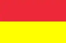 Un étendard orné de deux bandes de couleur horizontales, l'une rouge et l'autre jaune.