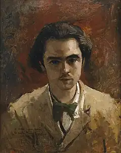 Paul Verlaine jeune homme, huile sur toile de Frédéric Bazille signée F. Bazille et datée 1867, toile anciennement attribuée à Gustave Courbet.