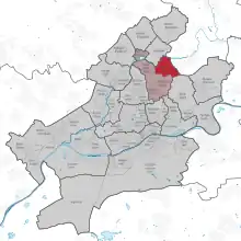 Situation de Berkersheim (en rouge) à Francfort-sur-le-Main