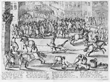 Gravure allemande d'époque montrant l'exécution de François Ravaillac en 1610.