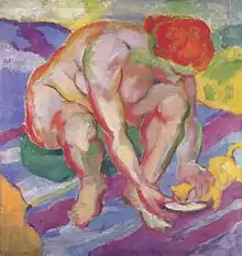 Akt mit Katze (Nu au chat), 1910, huile sur toile (86,5&nbsp;×&nbsp;81,5&nbsp;cm), musée Lenbachhaus de Munich (Munich).