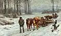 Travail du bois en hiver, avant 1915.