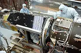 Le télescope GALEX monté sur son lanceur Pegasus.