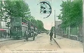 La station des tramways au début du XXe&nbsp;siècle, sur la rue Jean Lolive (RN3)