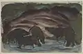 Wildschweine am Wasser, 1910-1911, aquarelle, gouache et encre sur papier (10,2&nbsp;×&nbsp;15,9&nbsp;cm), musée Solomon R. Guggenheim (New York).
