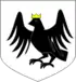 D’argent à un corbeau aux ailes déployées de sable couronné d’or.