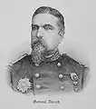 Dessin monochrome d'un homme, de buste, en tenue de général et portant une médaille.