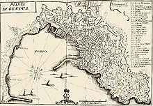 Reprise d'une carte ancienne de Francesco Maria Accinelli avec esquisses des extensions modernes à l'ouest