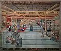 Genshin Kyoraishi - XVIIIe&nbsp;siècle -  Marionnettes - Les verticales étant clairement parallèles, la ligne de fuite des plans horizontaux (plafond et plancher) est une ligne de fuite principale.