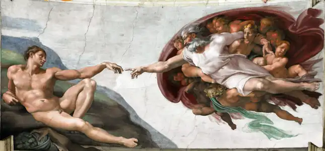fresque représentant Dieu créant l'homme à son image
