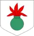 D'argent à la grenade de guerre de sinople allumée de gueules