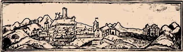 Malaucène et le monastère du Groseau, gravure du XVIe siècle.
