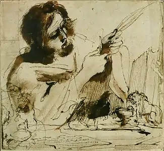 Saint Marc taillant sa plume pour écrire, Le Guerchin, XVIIe siècle.