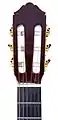 Tête de guitare classique, de face.