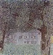 Ferme en Haute-Autriche (1911-1912), huile sur toile (110&nbsp;×&nbsp;110&nbsp;cm).