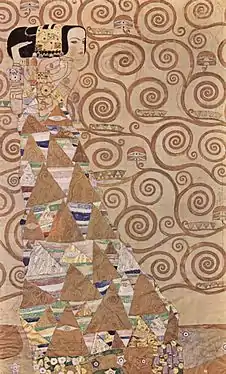 L'Attente (1905-1909, détail), carton provenant de la fresque du palais Stoclet, 193,5&nbsp;×&nbsp;115&nbsp;cm, Vienne, musée des arts appliqués.