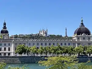 L'Hôtel-Dieu déployant sa façade sur le Rhône sur près de 500&nbsp;m.