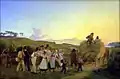 Les agriculteurs revenant du champ avec la dernière récolte (Bønder vender hjem fra marken med det sidste læs korn, 1845)