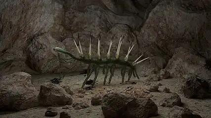 Reconstruction de Hallucigenia sparsa, selon Martin R. Smith & Jean-Bernard Caron (2015)