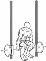 Hack squat sur cadre-guide, position basse.