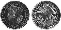 Une pièce à motif représentant une femme tournée vers la gauche à l'avers et un aigle au revers.
