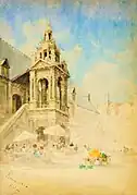 Halle aux Toiles de Rouen, aquarelle d'Amédée Rosier (1890).