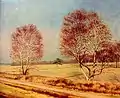 Paysage hivernal de bouleaux (huile sur contreplaqué, 1921)