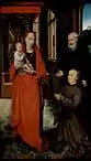Hans Memling; la Sainte Vierge regarde avec bienveillance le donateur qui est présenté par Saint Antoine le Grand et béni par le Christ-enfant