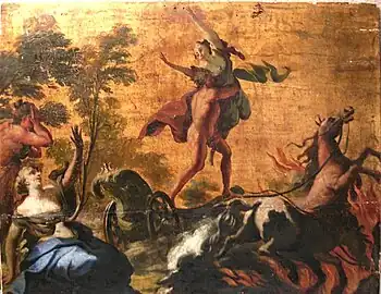 Enlèvement de Perséphone, peinture à l’huile sur fond de dorure sur bois, XVIIIe&nbsp;siècle.