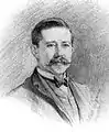 Dessin au crayon, homme, buste, visage régulier avec moustache à le Clemenceau, mais noire