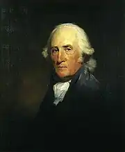portrait orienté légèrement vers la gauche, perruque blanche, traits marqués