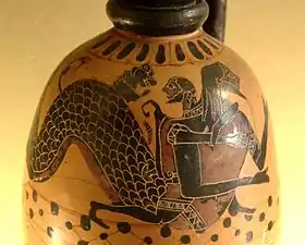 Héraclès et Nérée, lécythe à figures noires, v. 590–580 av. J.-C., musée du Louvre (CA 823)