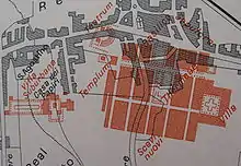 plan, zone antique série de rectangles rouges